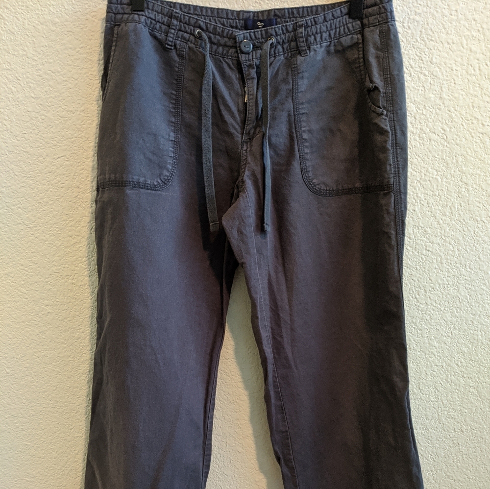 Gap Womens Flax/Cotton Pants drawstring Gray/Blue